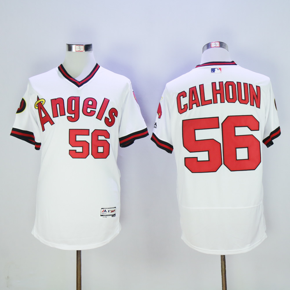Men Los Angeles Angels #56 Calhoun White Throwback MLB Jerseys